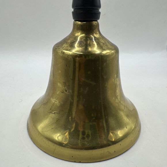 Vintage Brass School Bell with Wooden Handle 7.25” Antique Teacher's Hand Bell - Picture 4 of 5
